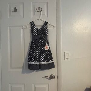 Chic Polka Dot Kids Dress - Navy and White